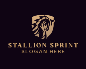 Gold Stallion Horse Shield logo design