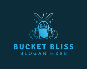 Blue Mop Bucket Cleaning logo design