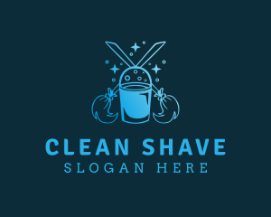 Blue Mop Bucket Cleaning logo design