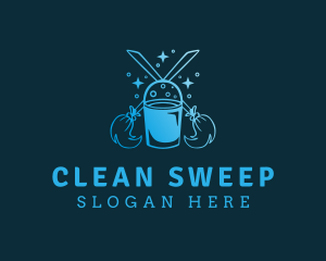 Blue Mop Bucket Cleaning logo design