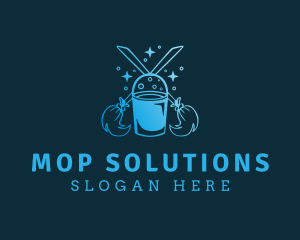 Blue Mop Bucket Cleaning logo design