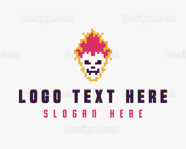 Pixel Skull Flame Logo