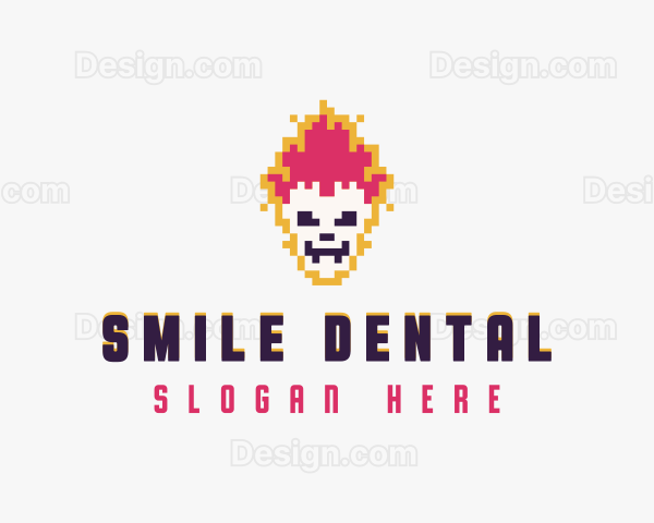 Pixel Skull Flame Logo