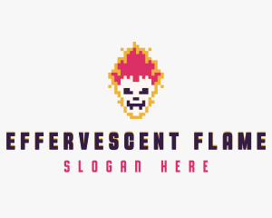 Pixel Skull Flame logo design