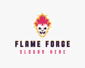 Pixel Skull Flame logo design