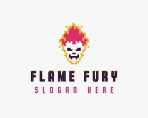 Pixel Skull Flame logo design