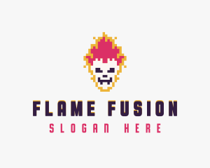 Pixel Skull Flame logo design