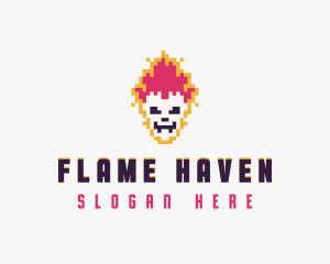 Pixel Skull Flame logo design