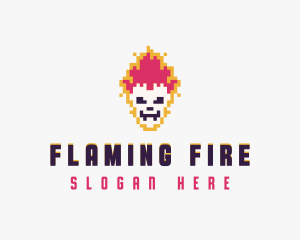 Pixel Skull Flame logo design