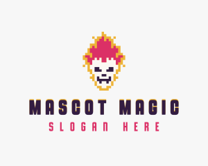 Pixel Skull Flame logo design