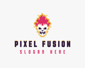 Pixel Skull Flame logo design