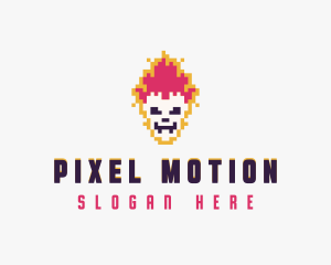 Pixel Skull Flame logo design