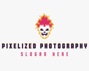 Pixel Skull Flame logo design