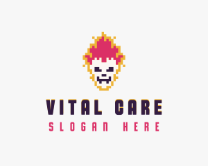 Pixel Skull Flame logo