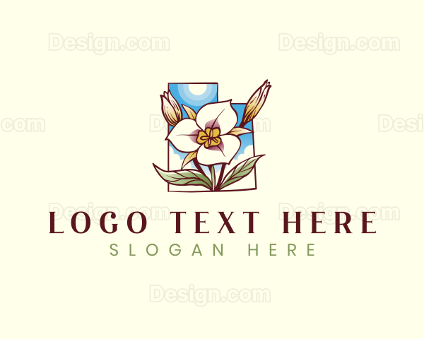 Utah Map Sego Lily Flower Logo