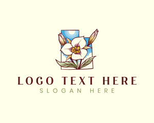 Utah Map Sego Lily Flower logo