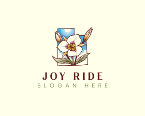 Utah Map Sego Lily Flower Logo