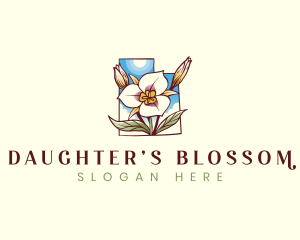 Utah Map Sego Lily Flower logo design