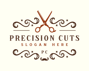 Barber Scissors Mustache logo design