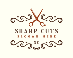 Barber Scissors Mustache logo design