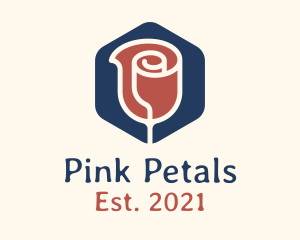 Minimalist Rose Hexagon Badge logo design