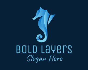 3D Blue Seahorse logo design