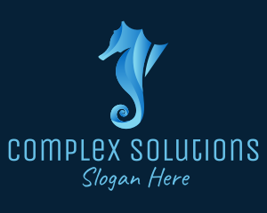 3D Blue Seahorse logo design