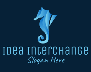 3D Blue Seahorse logo design