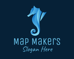 3D Blue Seahorse logo design