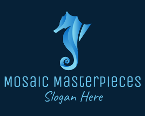 3D Blue Seahorse logo design