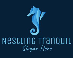 3D Blue Seahorse logo design