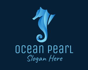 3D Blue Seahorse logo design