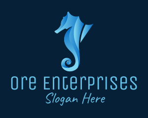 3D Blue Seahorse logo design