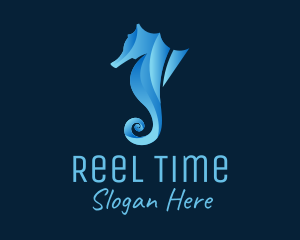 3D Blue Seahorse logo design