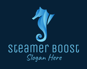 3D Blue Seahorse logo design