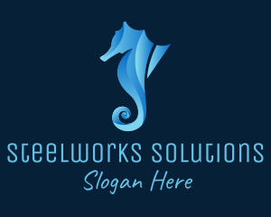 3D Blue Seahorse logo design