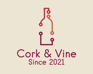 Wine Bottle Circuit  logo design