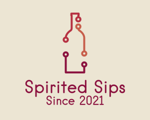 Wine Bottle Circuit  logo design