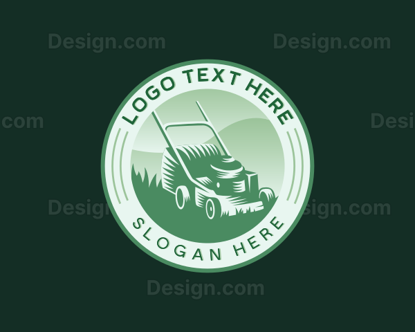 Grass Cutting Lawn Mower Logo