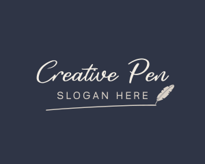 Writer Feather Pen Wordmark logo design