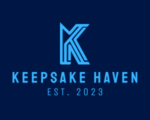 Blue Tech Letter K logo design