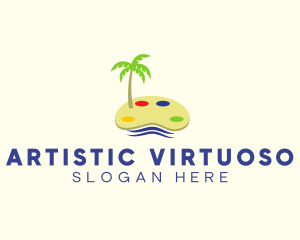 Art Palette Island Palm Tree logo design