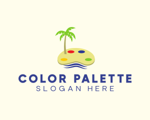 Art Palette Island Palm Tree logo design