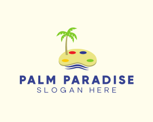 Art Palette Island Palm Tree logo design