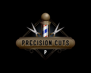 Barbershop Pole Scissors logo design