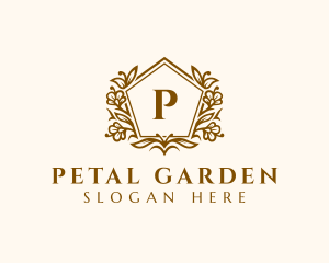 Floral Pentagon Crest logo design