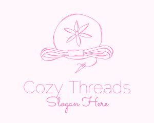 Pink Flower Needle Thread logo design