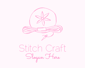 Pink Flower Needle Thread logo design