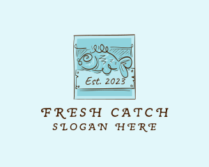 Seafood Fish Scribble logo design