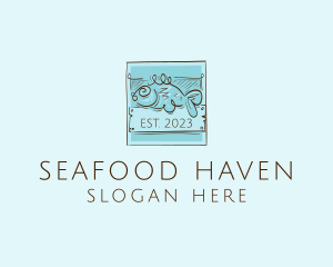 Seafood Fish Scribble logo design